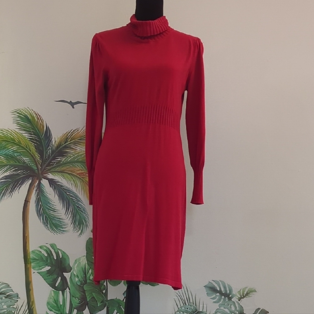Spense Red Long Sleeve Sweater Dress